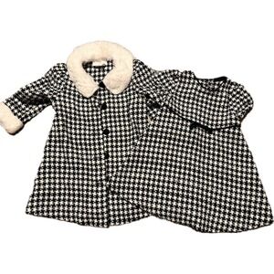 Bonnie Baby Girls Houndstooth Dress and Coat Set Faux Fur Trim Black White 3T